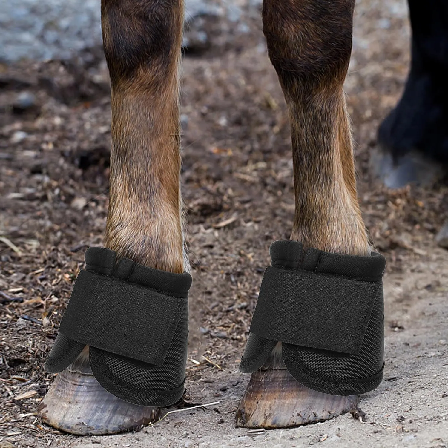 Bell Boots for Horses - No Turn Bell Boots, Ballistic Overreach Bell Boots, Shock Absorbing Hoof Protection for Horses (Black, Medium)