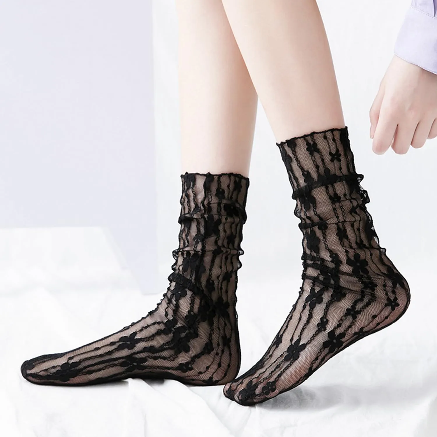 Benefeet Sox Lace Sheer Socks Women Fashion Girls Tulle Socks Novelty Slouch Mesh Socks Ankle Loose Clear Socks Gifts