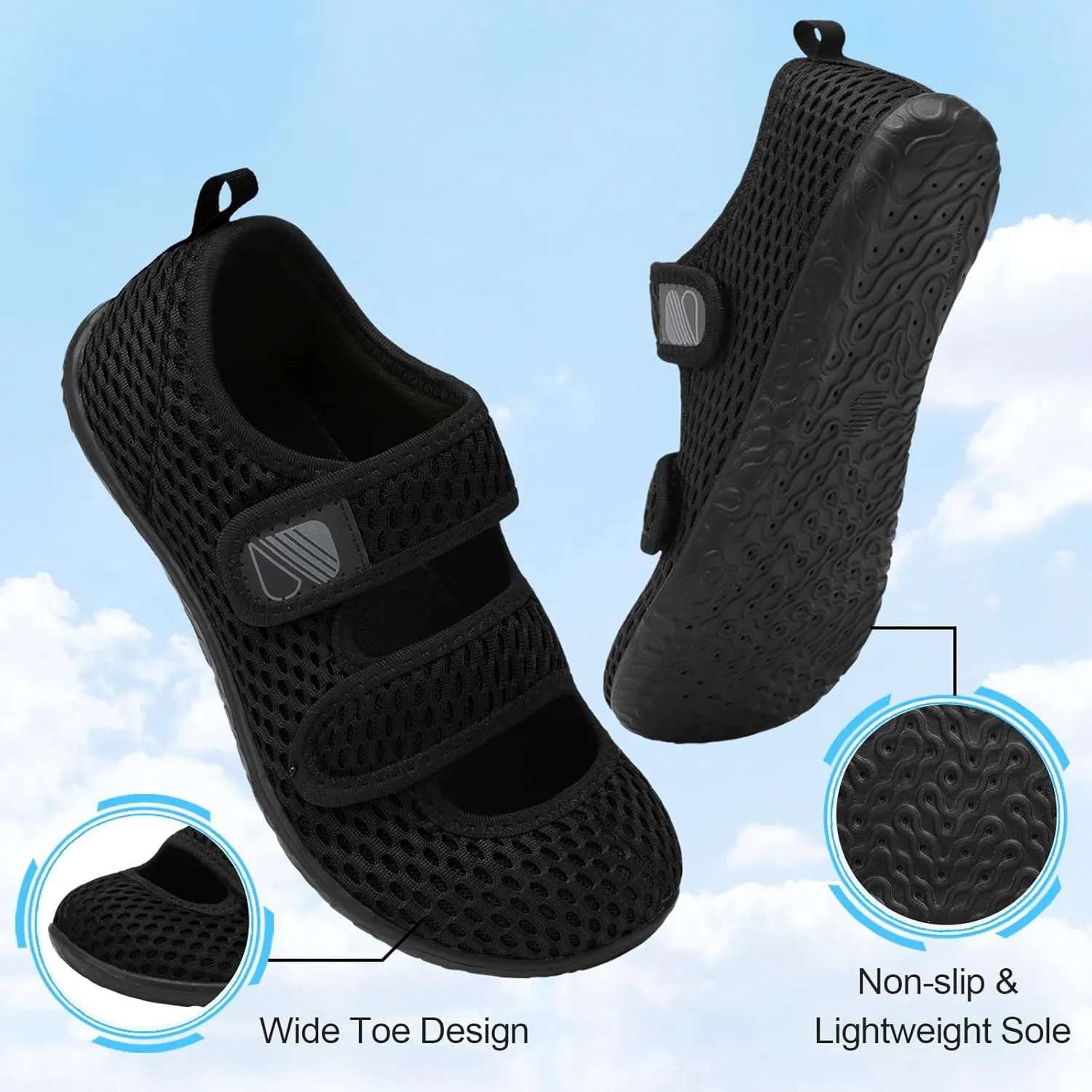Besroad Womens Mens Lightweight Walking Shoes Adjustable Wide Diabetic Slippers Non-slip Sneakers Sandals