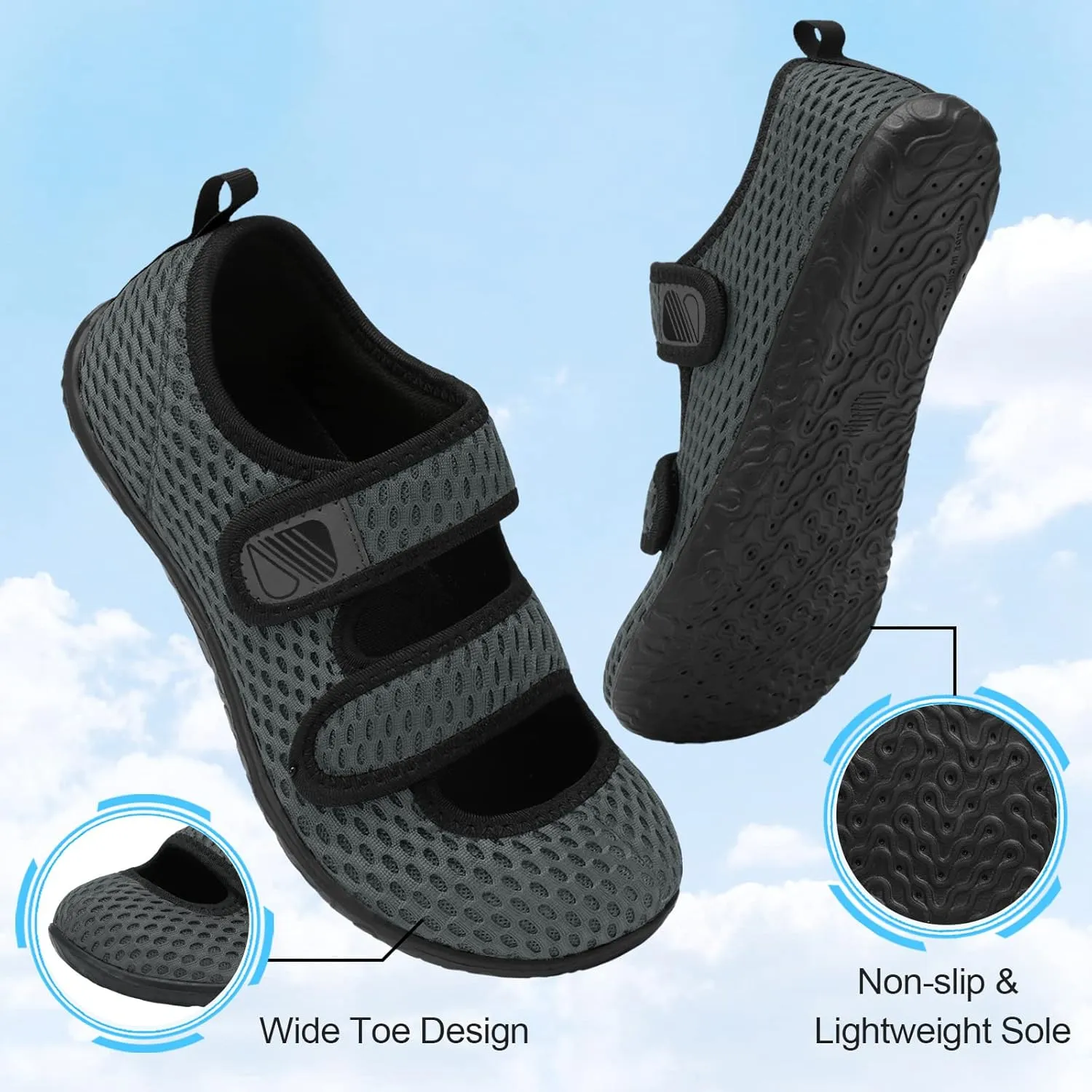 Besroad Womens Mens Lightweight Walking Shoes Adjustable Wide Diabetic Slippers Non-slip Sneakers Sandals