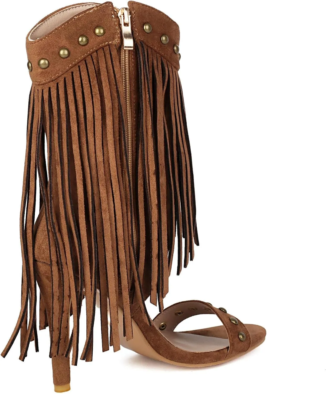 Betastella Womens Open Toe Stiletto High Heels Fringe Cowboy Sandals Vintage Studded Summer Ankle Cowgirl Boots Elegant Dress Shoes