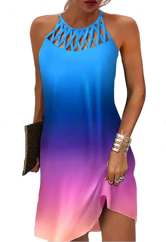 BIRW Summer Dresses for Women 2025 Casual Floral Halter Neck A-line Beach Vacation Sundresses with Pockets
