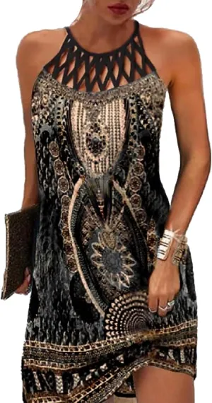 BIRW Summer Dresses for Women 2025 Casual Floral Halter Neck A-line Beach Vacation Sundresses with Pockets