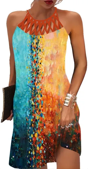 BIRW Summer Dresses for Women 2025 Casual Floral Halter Neck A-line Beach Vacation Sundresses with Pockets