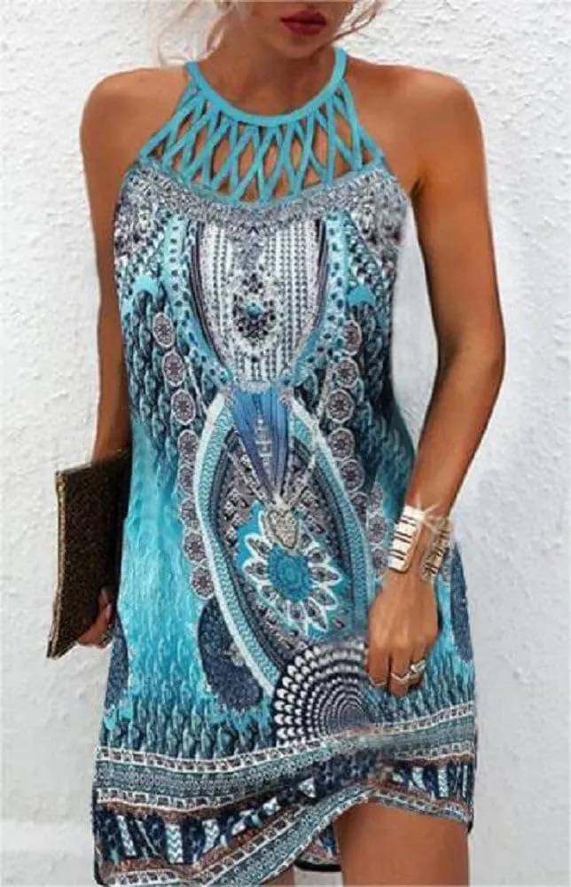 BIRW Summer Dresses for Women 2025 Casual Floral Halter Neck A-line Beach Vacation Sundresses with Pockets