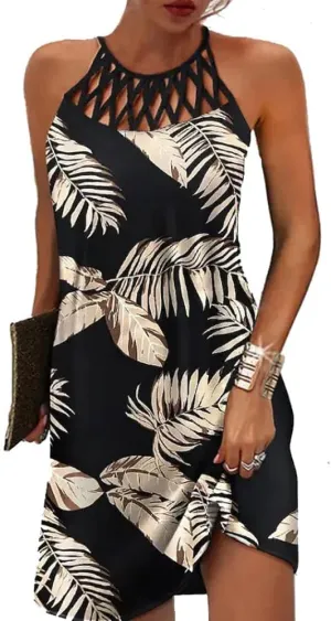 BIRW Summer Dresses for Women 2025 Casual Floral Halter Neck A-line Beach Vacation Sundresses with Pockets