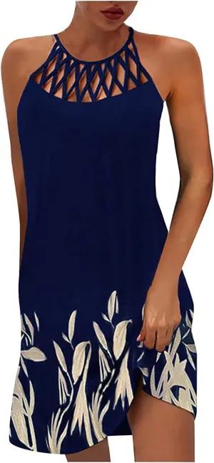 BIRW Summer Dresses for Women 2025 Casual Floral Halter Neck A-line Beach Vacation Sundresses with Pockets