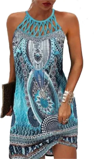 BIRW Summer Dresses for Women 2025 Casual Floral Halter Neck A-line Beach Vacation Sundresses with Pockets