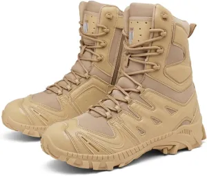 Bitiger Men's Combat Boots with Side Zipper Velcro and Casual Outdoor Mountaineering Trekking Commando Tactical Boots