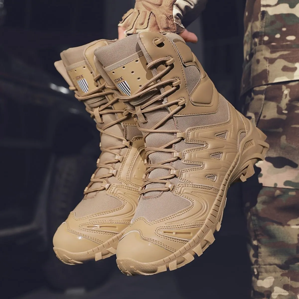 Bitiger Men's Combat Boots with Side Zipper Velcro and Casual Outdoor Mountaineering Trekking Commando Tactical Boots