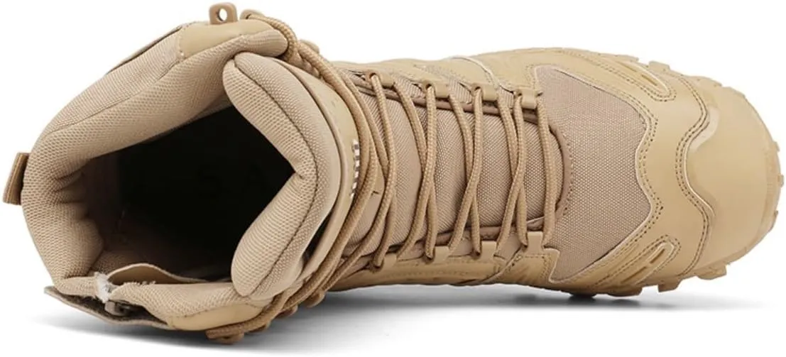 Bitiger Men's Combat Boots with Side Zipper Velcro and Casual Outdoor Mountaineering Trekking Commando Tactical Boots