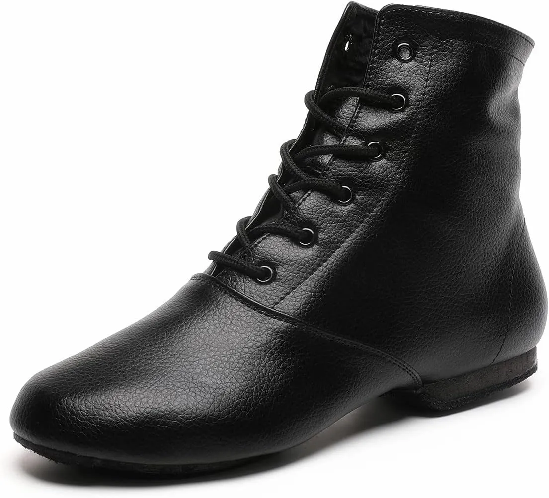 Black Split Sole Jazz Boots Leather Dancing Shoes for Girls Boys (Toddler/Little Kid/Big Kid)