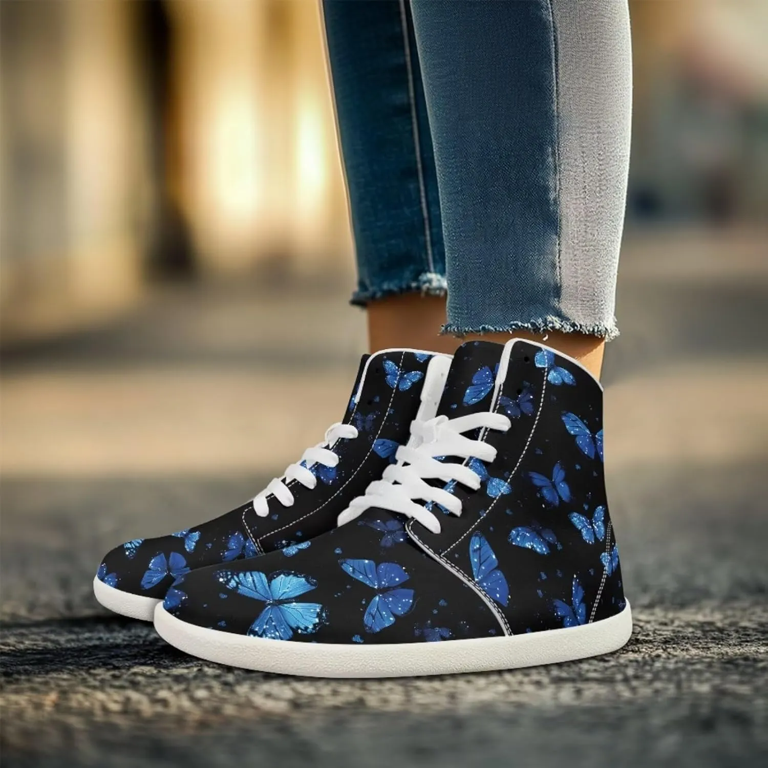 Butterfly Dragonfly Print High Tops Running Sneakers for Women Men Fitness Ankle Support Shoes