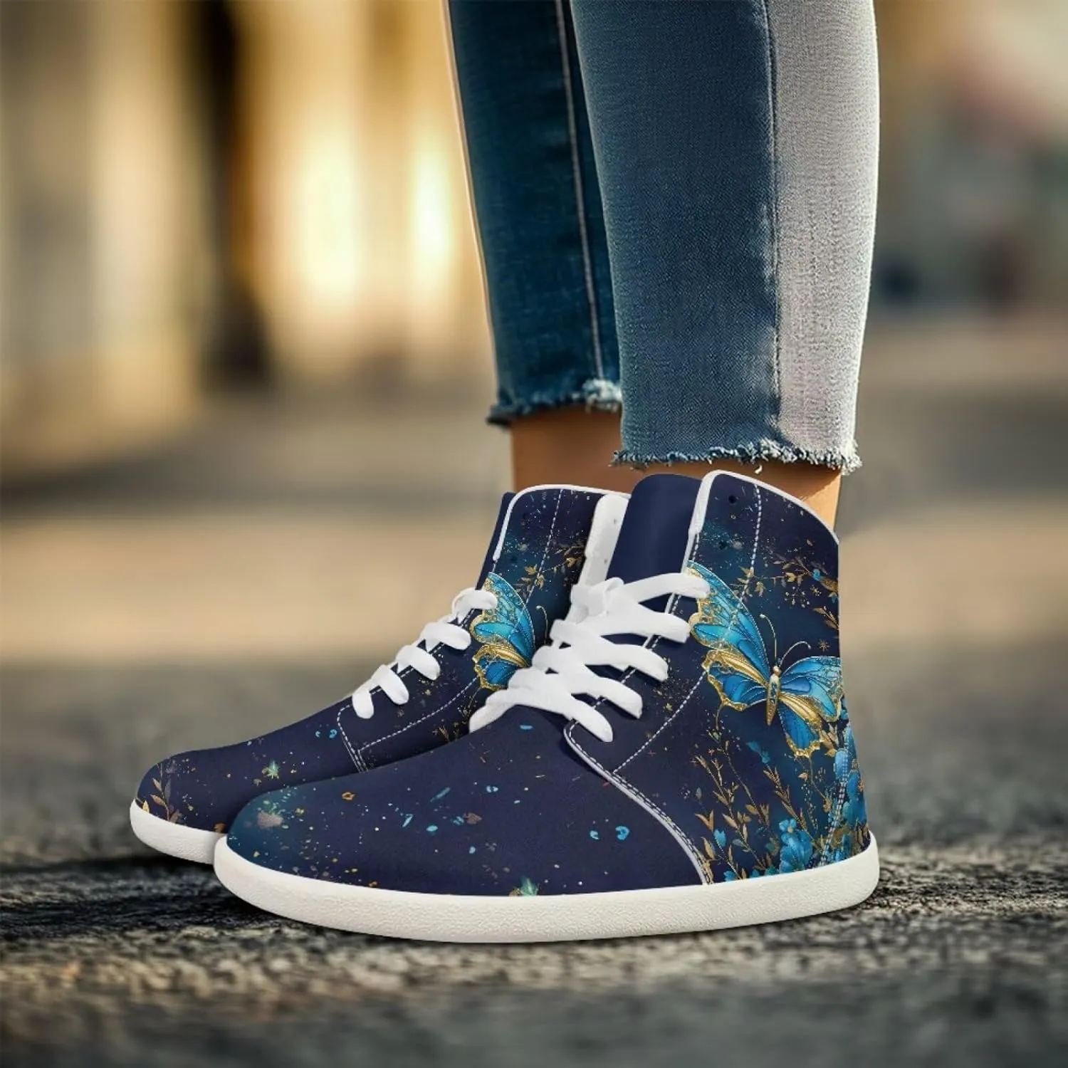 Butterfly Dragonfly Print High Tops Running Sneakers for Women Men Fitness Ankle Support Shoes