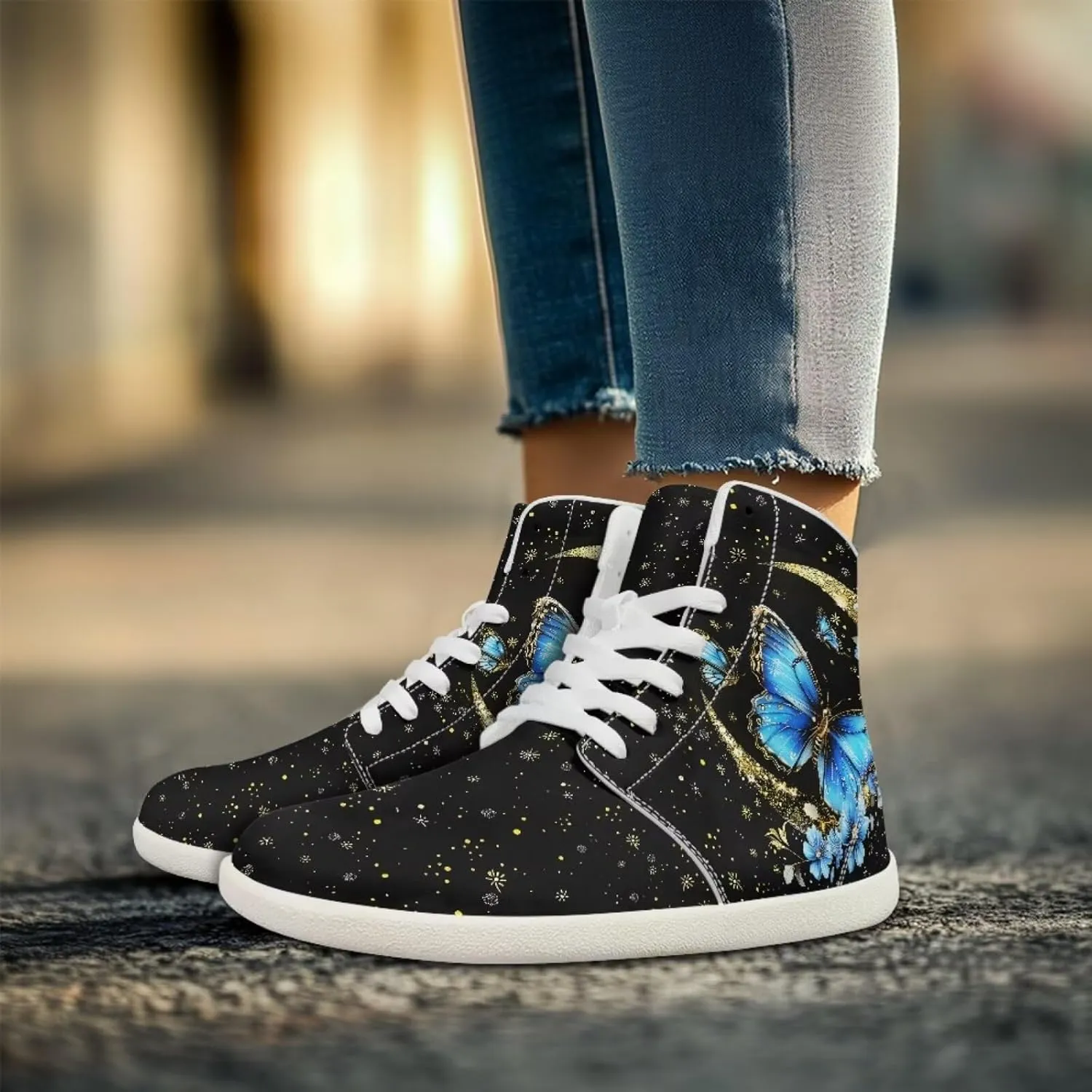 Butterfly Dragonfly Print High Tops Running Sneakers for Women Men Fitness Ankle Support Shoes