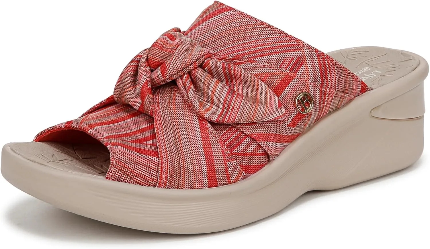BZees Womens Smile Slide Sandal Coral Weekend Stripe Fabric 6 M