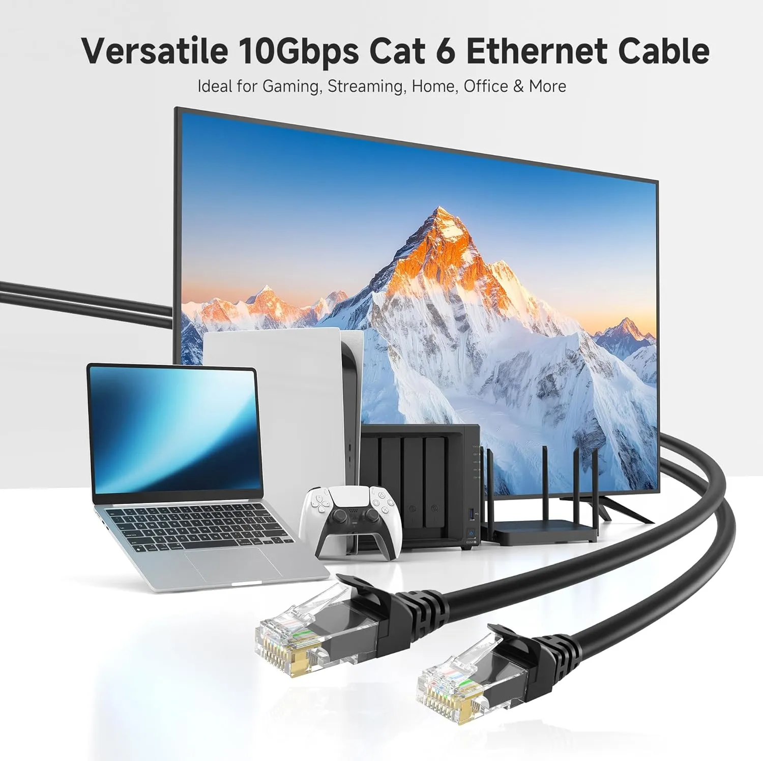 Cable Matters 10Gbps 10-Pack Snagless Cat 6 Ethernet Cable - 7ft, Cat 6 Cable, Cat6 Cord, Ethernet Cord, Black