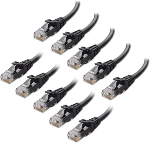 Cable Matters 10Gbps 10-Pack Snagless Cat 6 Ethernet Cable - 7ft, Cat 6 Cable, Cat6 Cord, Ethernet Cord, Black