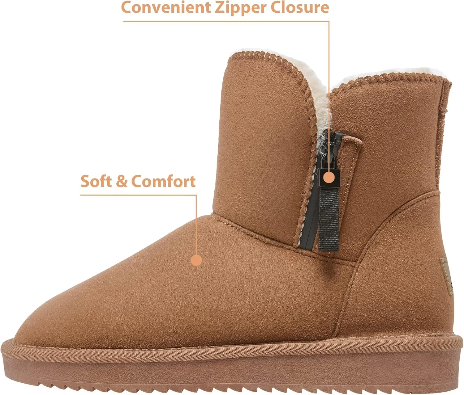 CAMEL CROWN Women's Foldable Snow Boots Warm Fur Winter Boots Mid-Calf Zipper House Slippers Boots Classic Mini Short Boots for Outdoor