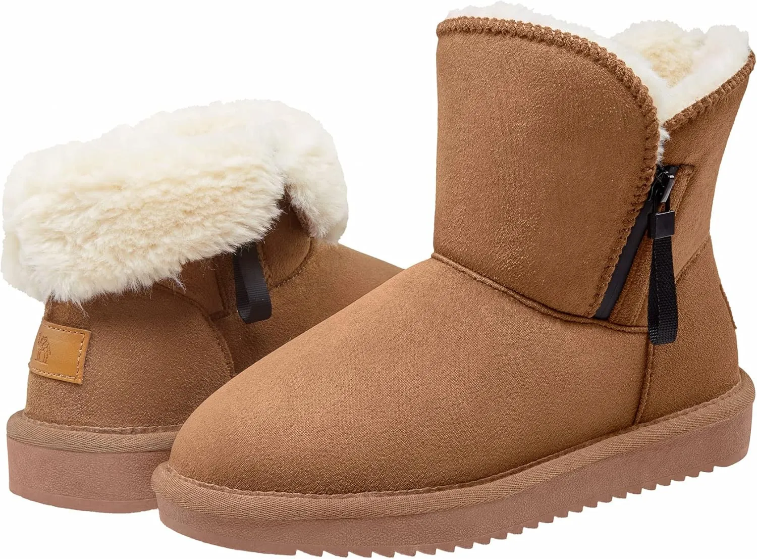 CAMEL CROWN Women's Foldable Snow Boots Warm Fur Winter Boots Mid-Calf Zipper House Slippers Boots Classic Mini Short Boots for Outdoor