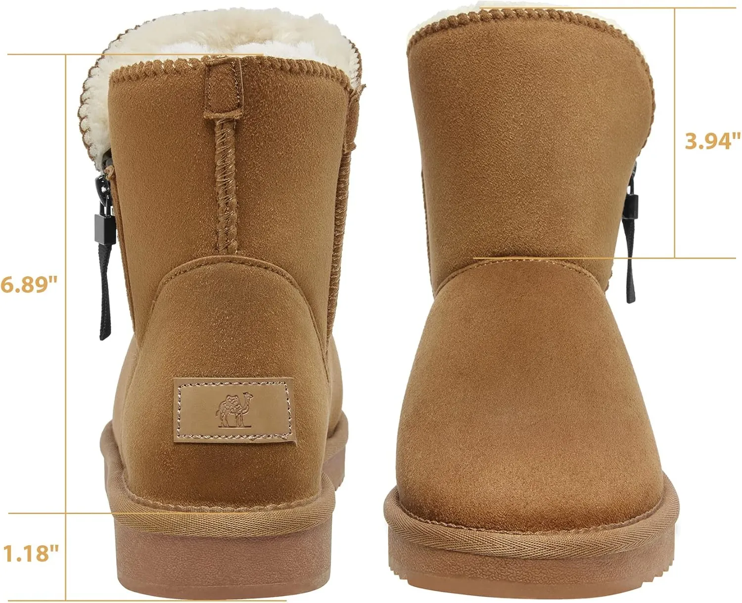 CAMEL CROWN Women's Foldable Snow Boots Warm Fur Winter Boots Mid-Calf Zipper House Slippers Boots Classic Mini Short Boots for Outdoor