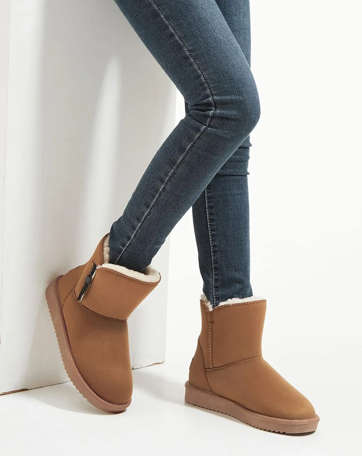 CAMEL CROWN Women's Foldable Snow Boots Warm Fur Winter Boots Mid-Calf Zipper House Slippers Boots Classic Mini Short Boots for Outdoor