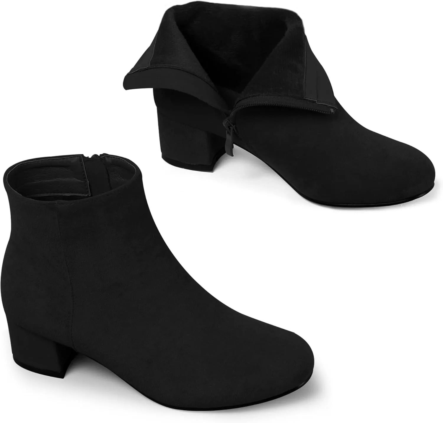 CAMSSOO Women's Fashion Short Gogo Ankle Boots Suede Boots Low Mid Block Heel Boots Side Zipper Booties Shoes