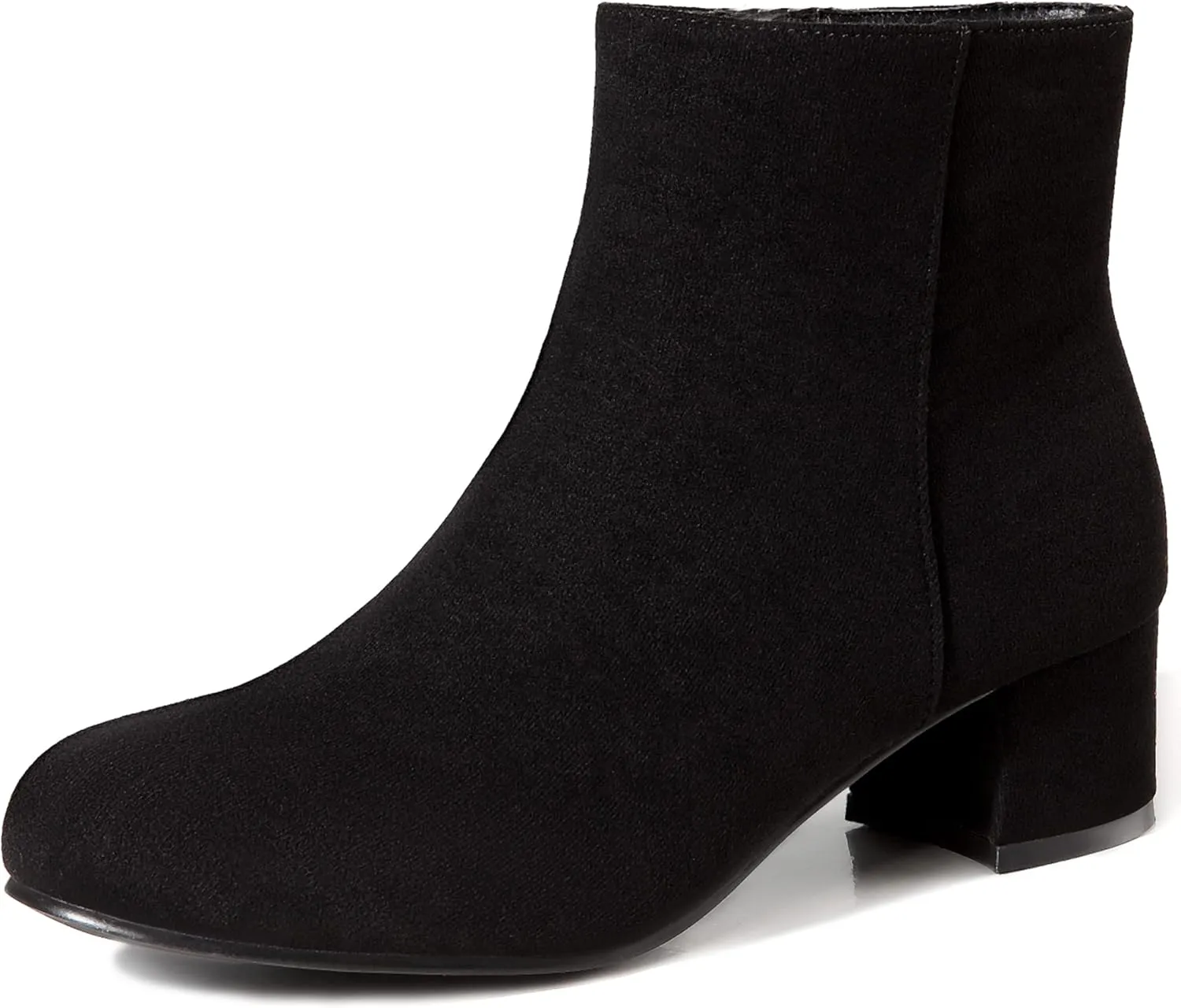 CAMSSOO Women's Fashion Short Gogo Ankle Boots Suede Boots Low Mid Block Heel Boots Side Zipper Booties Shoes