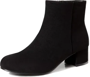 CAMSSOO Women's Fashion Short Gogo Ankle Boots Suede Boots Low Mid Block Heel Boots Side Zipper Booties Shoes