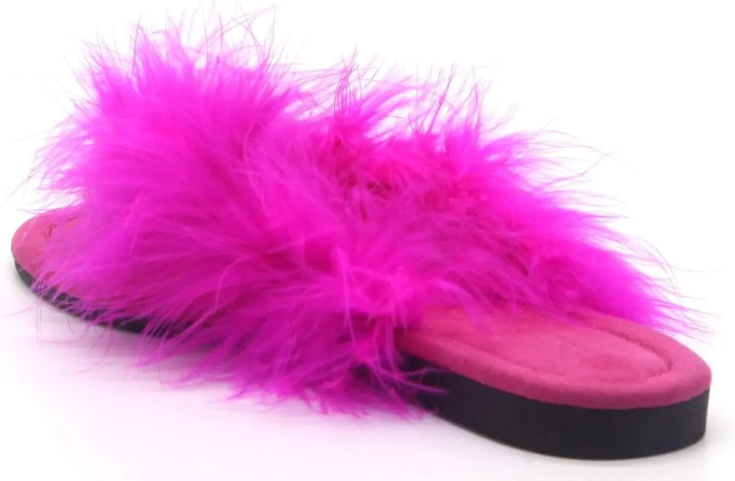 Cape Robbin Gale Fucshia Feather Furry Flat Thong Flip Flop Fashion Slide Sandal