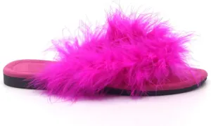 Cape Robbin Gale Fucshia Feather Furry Flat Thong Flip Flop Fashion Slide Sandal