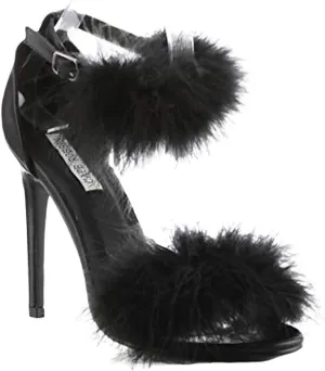 Cape Robbin Women Pom Two Piece Marabou Feather Single Sole Heels Sandal