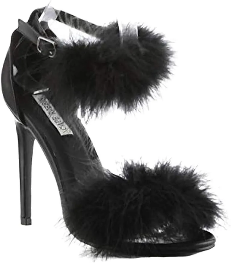Cape Robbin Women Pom Two Piece Marabou Feather Single Sole Heels Sandal