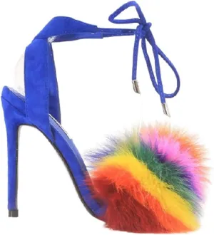 Cape Robbin Women's Ankle strap High Heel Fluffy Faux Fur Heels Sandals