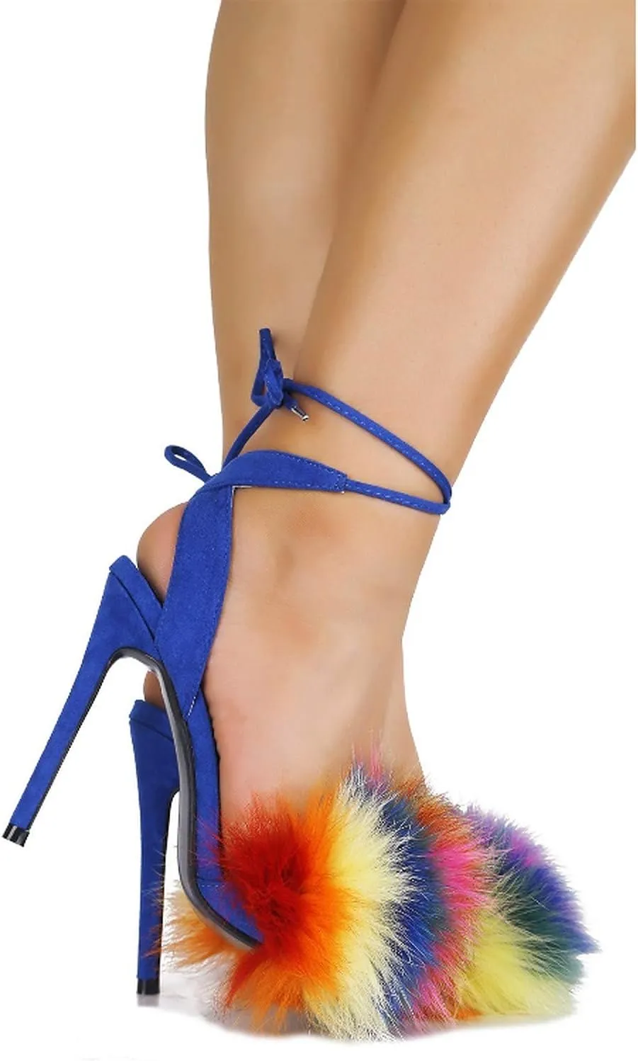 Cape Robbin Women's Ankle strap High Heel Fluffy Faux Fur Heels Sandals