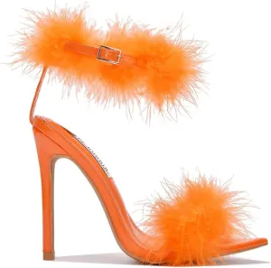 Cape Robbin Women's Open Toe Ankle Strap Fluffy Feather Stiletto High Heel Sandal