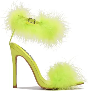 Cape Robbin Women's Open Toe Ankle Strap Fluffy Feather Stiletto High Heel Sandal
