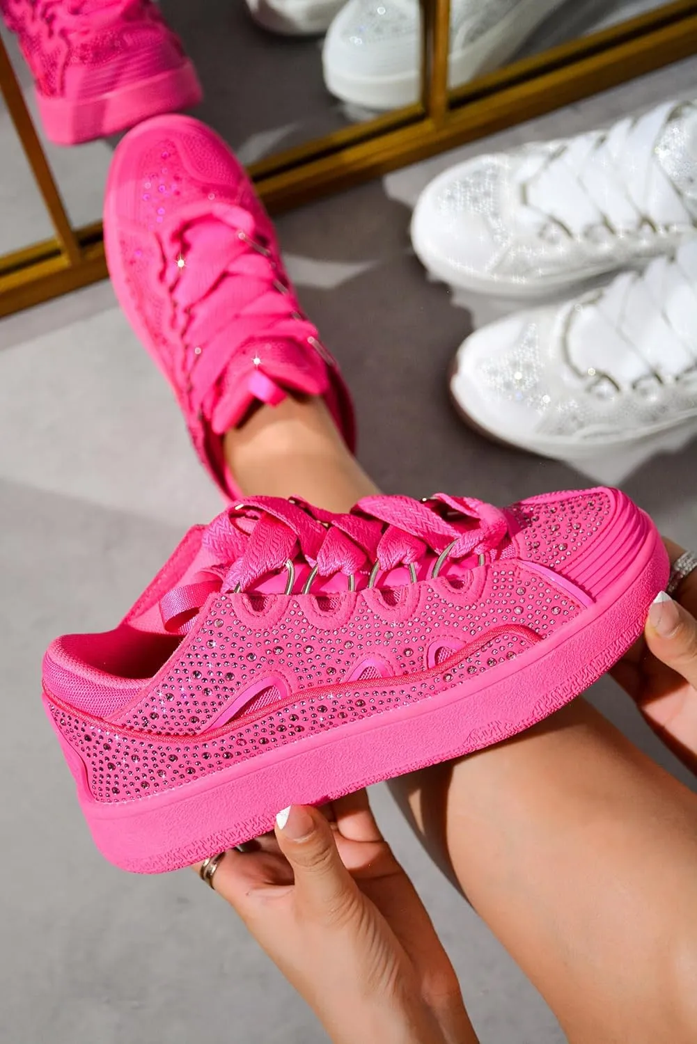 Cape Robin Marcy Womens Glitter and Rhinestone Platform Sneakers, Sparkly and Stylish Glitter Sneakers for Women