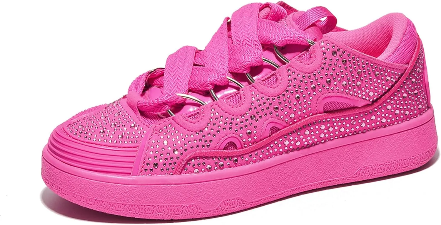 Cape Robin Marcy Womens Glitter and Rhinestone Platform Sneakers, Sparkly and Stylish Glitter Sneakers for Women