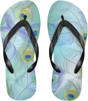 Casual Women's Slim Flip Flops - Colorful Peacock Feather Summer Thong Flat Sandals Rubber Slide Slippers Shower Shoes