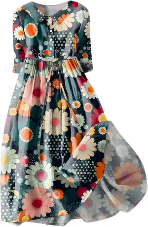 Ceboyel Women 2024 Floral Casual Summer Dresses Boho Cottagecore Dress Linen Long Maxi Dresses Trendy Beach Vacation Clothes