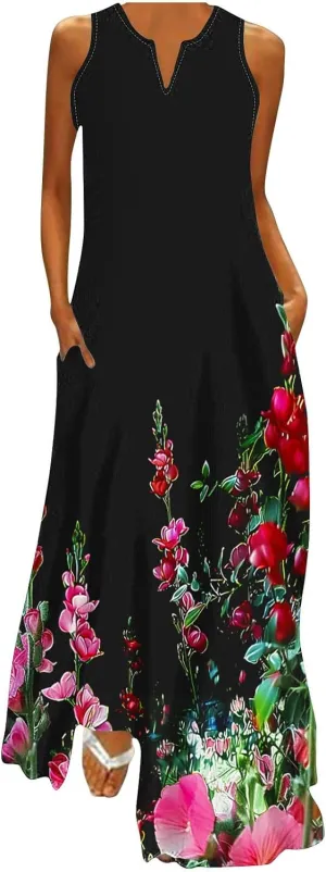 Ceboyel Women Floral Summer Dresses 2024 Sleeveless Casual Maxi Dress Long Flowy Sundresses Trendy Beach Vacation Clothes