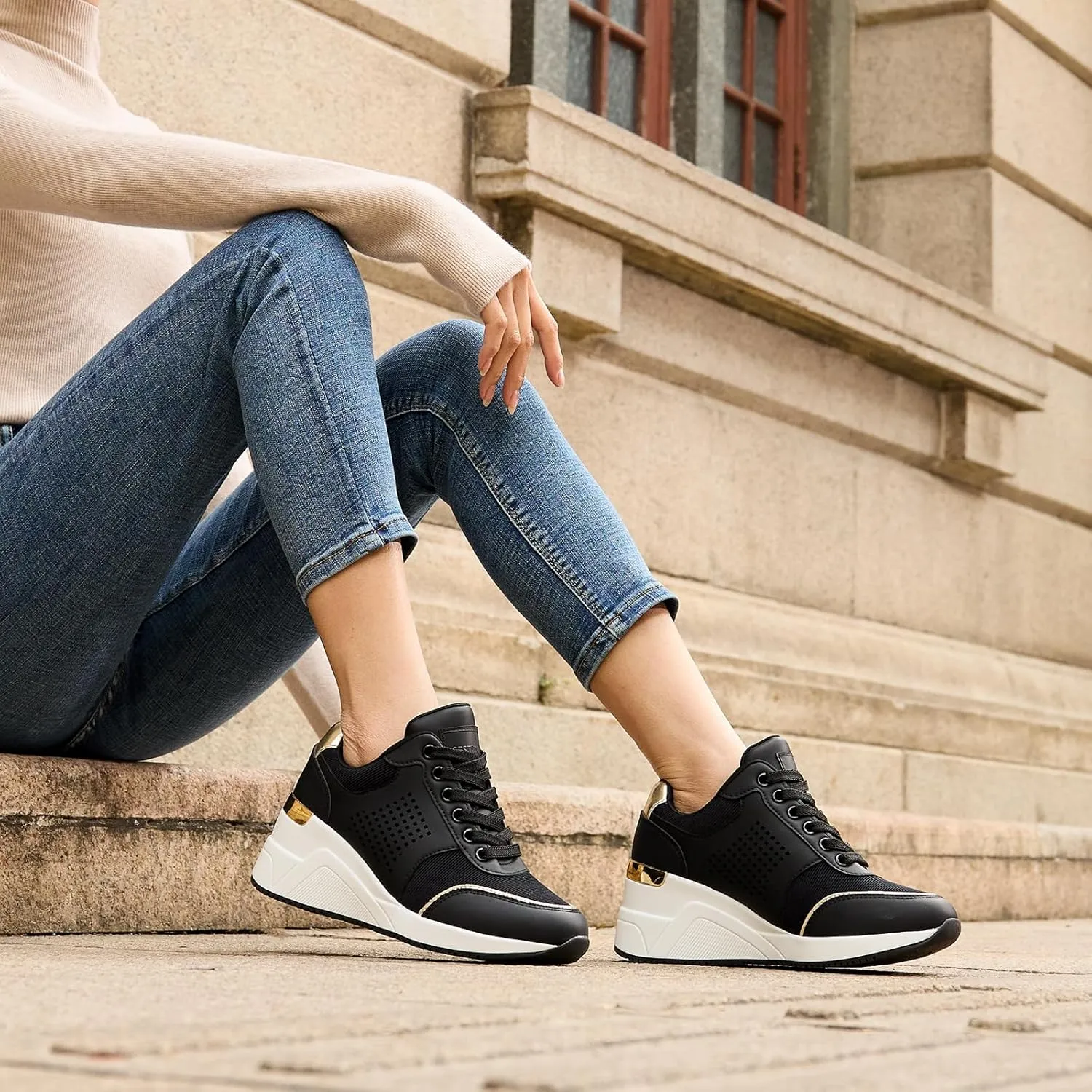Cestfini Wedge Sneakers for Women - Wedge Tennis Shoes Non-Slip Women Fashion Sneakers