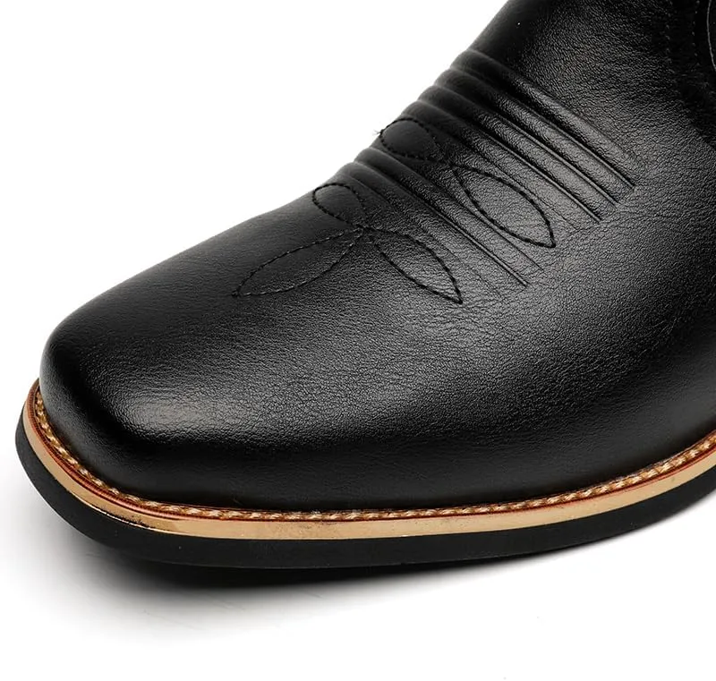 CHUUMEE Cowboy Boots for Men Square Toe Fashion Work Boots Embroidered Leather Western Boots Traditional Country Boot for Male