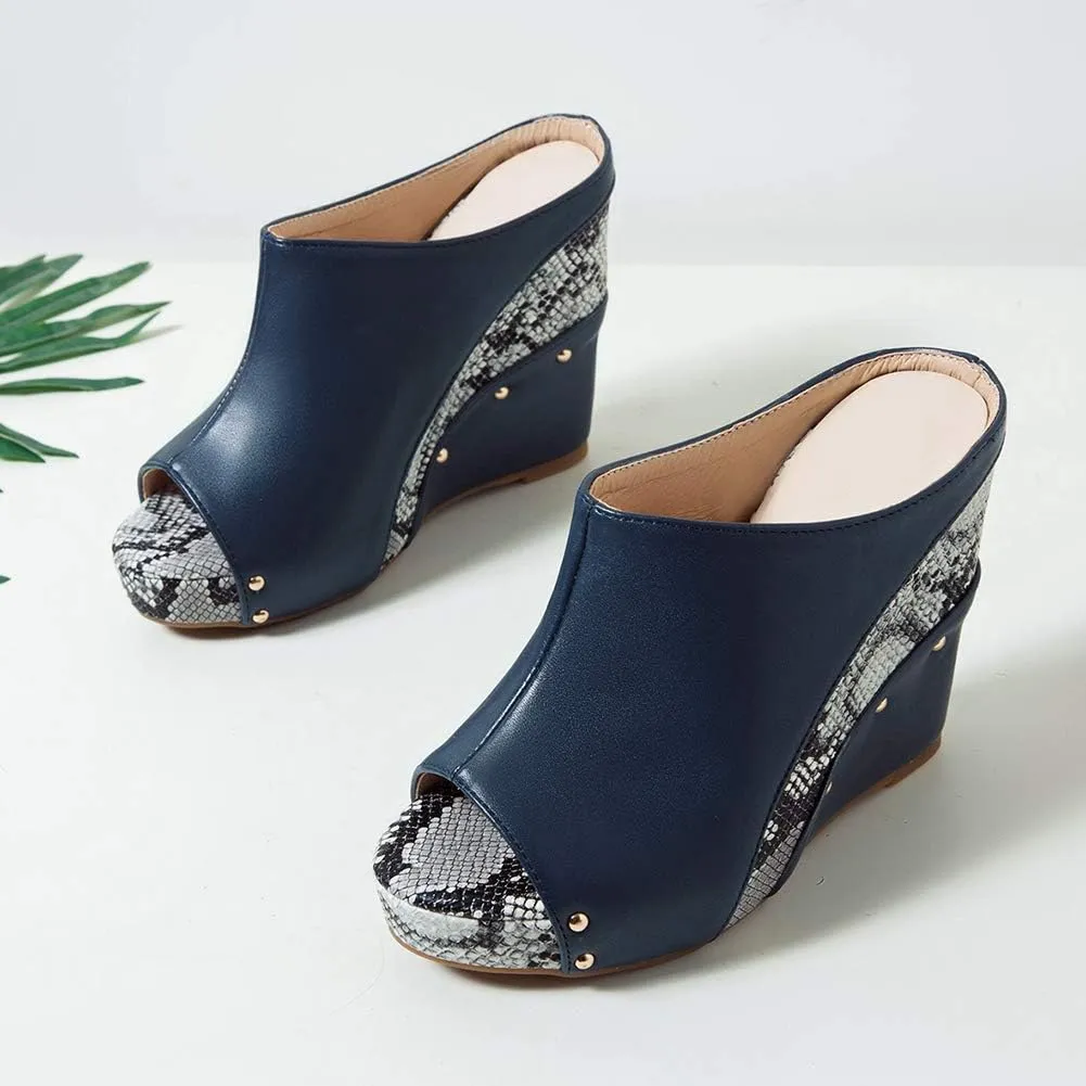 Ciuyurra Women Fashion Mules Sandals Peep Toe Wedge High Heels