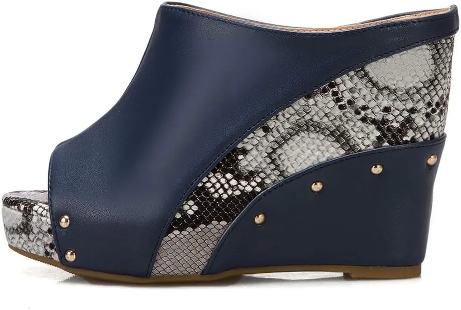 Ciuyurra Women Fashion Mules Sandals Peep Toe Wedge High Heels