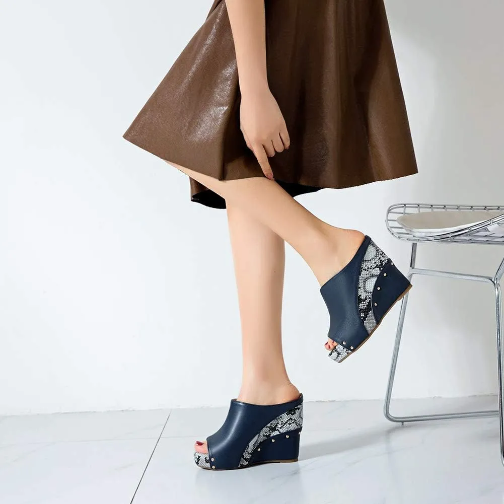 Ciuyurra Women Fashion Mules Sandals Peep Toe Wedge High Heels