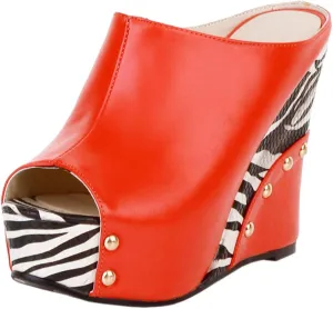 Ciuyurra Women Fashion Mules Sandals Peep Toe Wedge High Heels