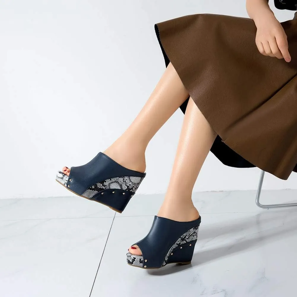Ciuyurra Women Fashion Mules Sandals Peep Toe Wedge High Heels