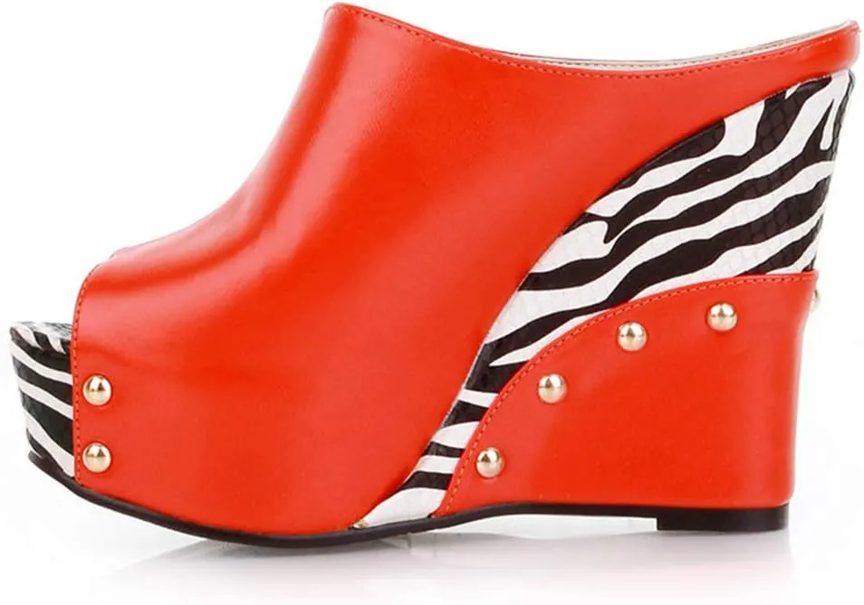 Ciuyurra Women Fashion Mules Sandals Peep Toe Wedge High Heels